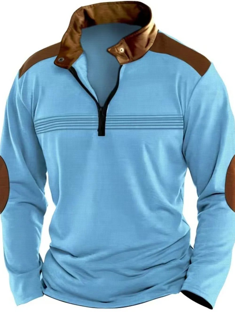 Men's Full Size Contrast Half Zip Long Sleeve Polo Plus Size, image 7