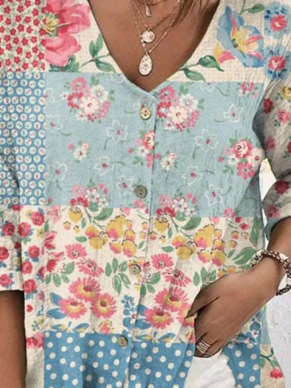 Full Size Printed V-Neck Blouse, image 3