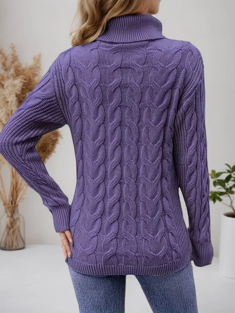 Cable Knit Turtleneck Long Sleeve Sweater, image 29