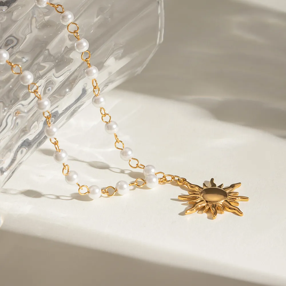 18K Gold-Plated Pearl Sun Necklace, image 4