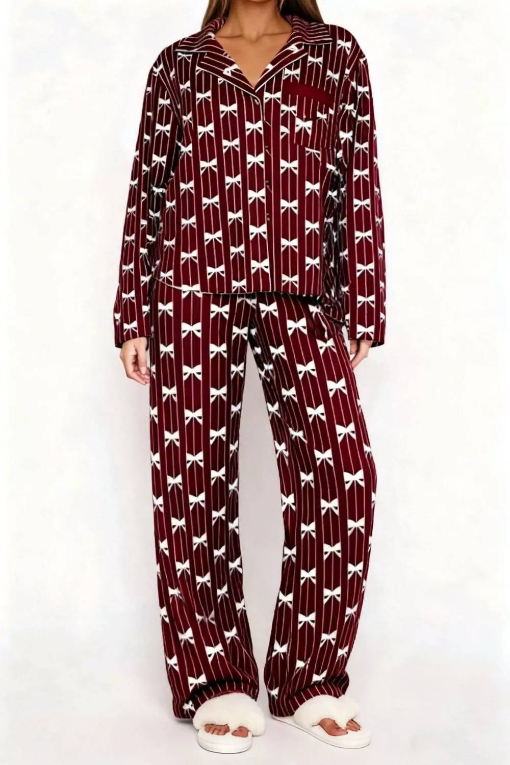 Bow Print Top and Wide Leg Pants Lounge Set, image 12