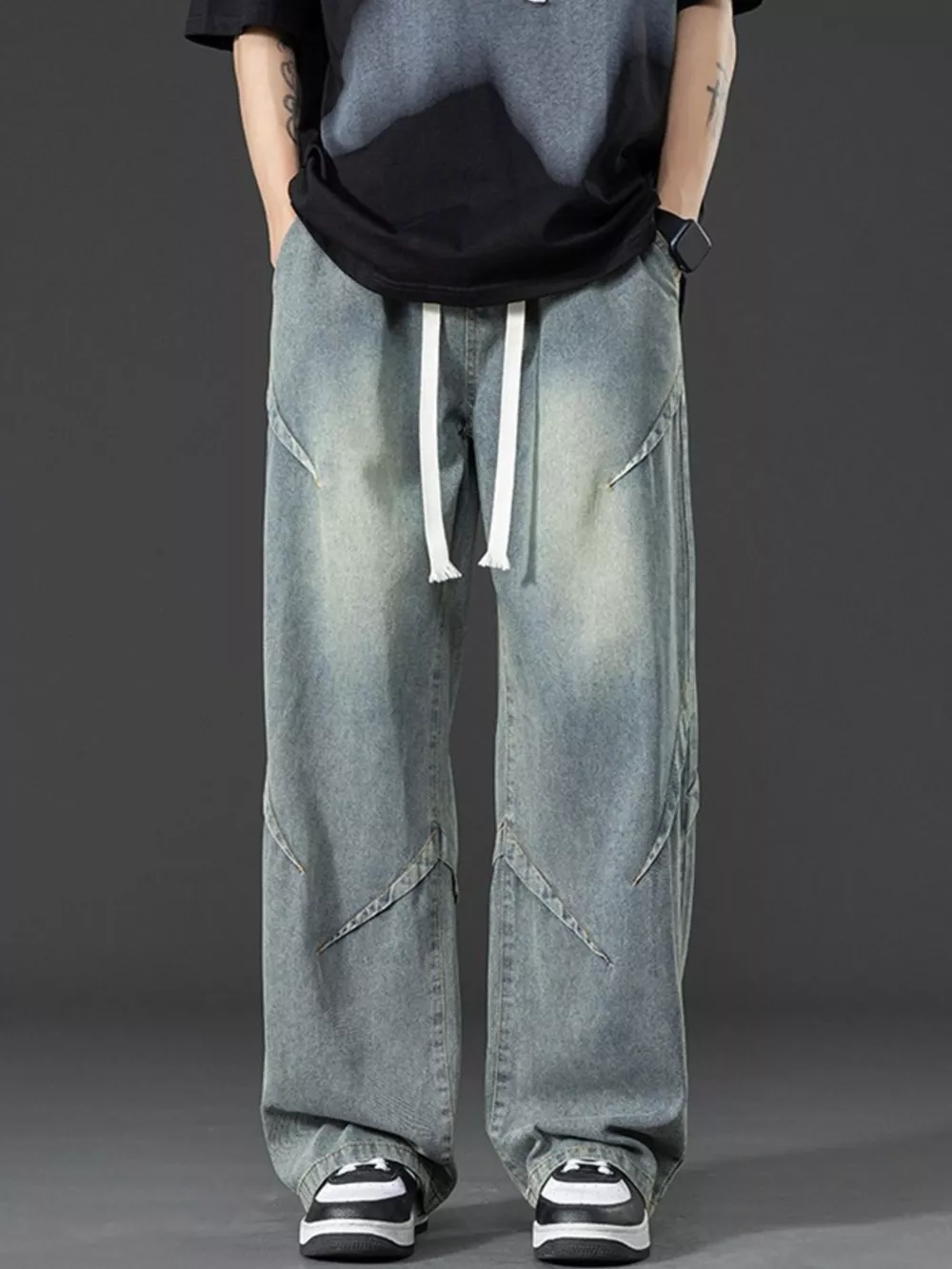Men's Plus Size Vintage Wash Wide Leg Jeans, image 2