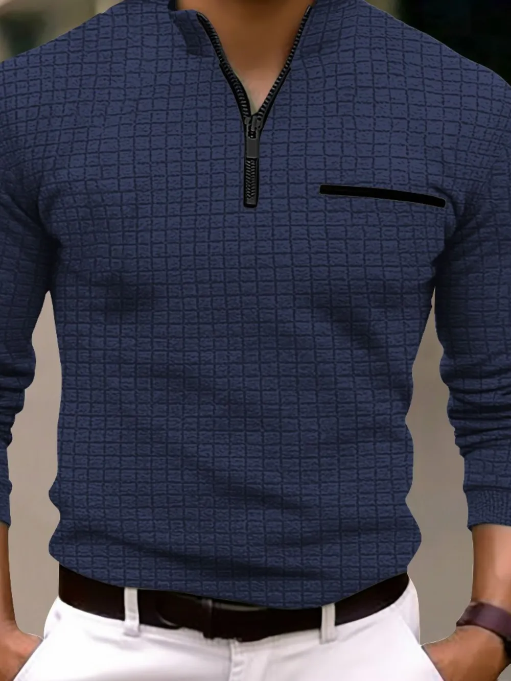 Men's Full Size Quarter Zip Long Sleeve Polo Plus Size, image 5