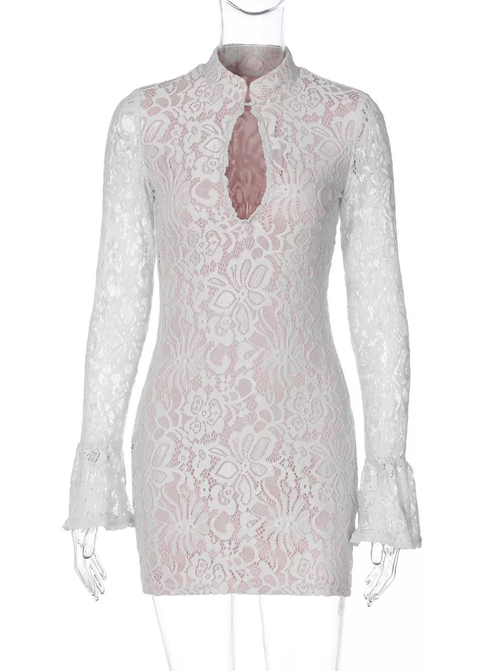 Lace Cutout Long Sleeve Mini Dress, image 17