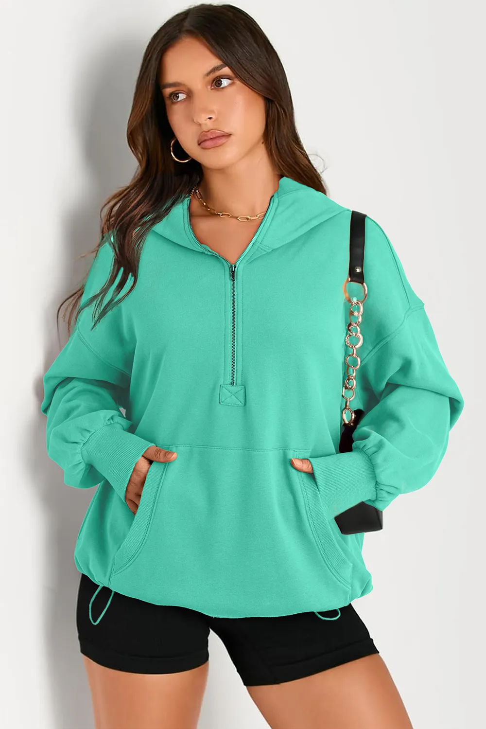 Pocketed Half Zip Long Sleeve Hoodie, image 20