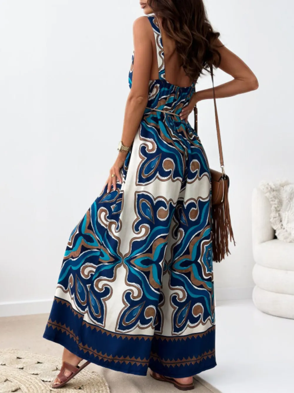 Paisley Print Spaghetti Strap Wide Leg Jumpsuit, image 16