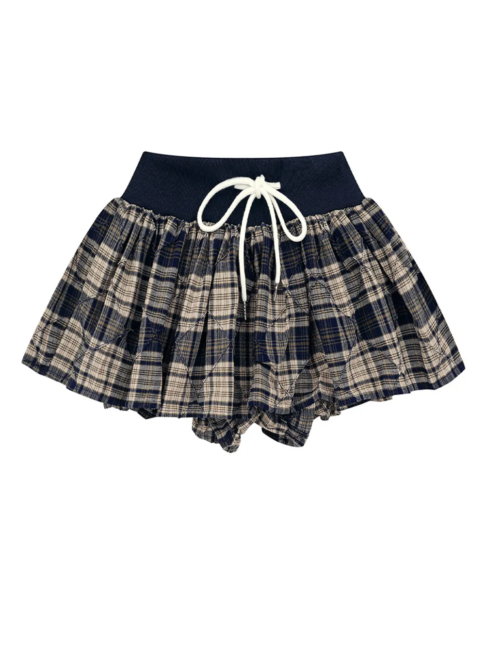 Drawstring Plaid Skort