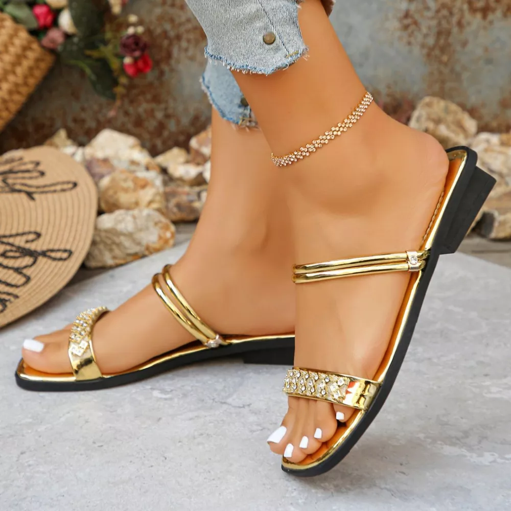 Rhinestone Strappy Flat Sandals, image 6
