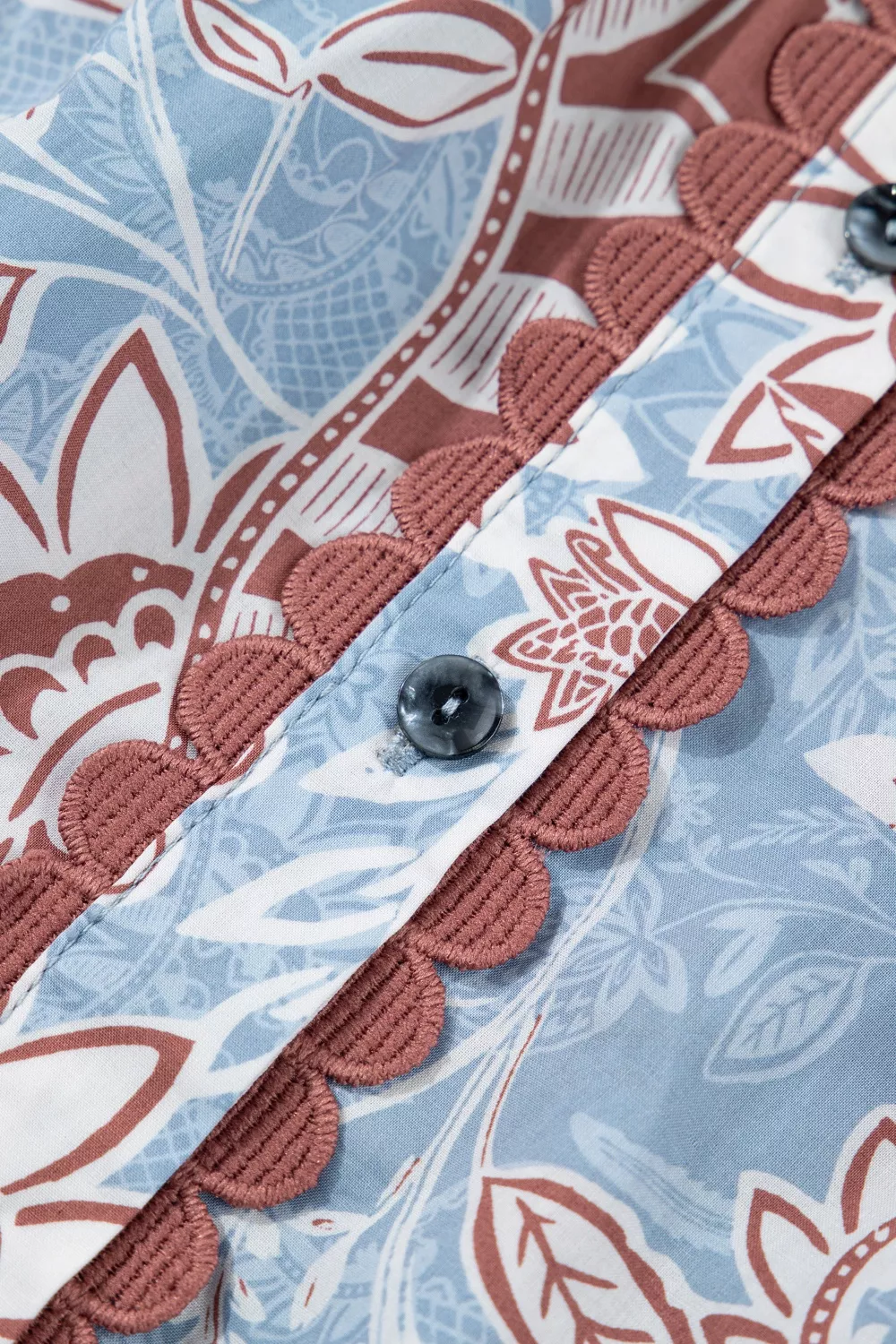 Floral Print Scalloped Trim Button Down Short Sleeve Shirt, image 9