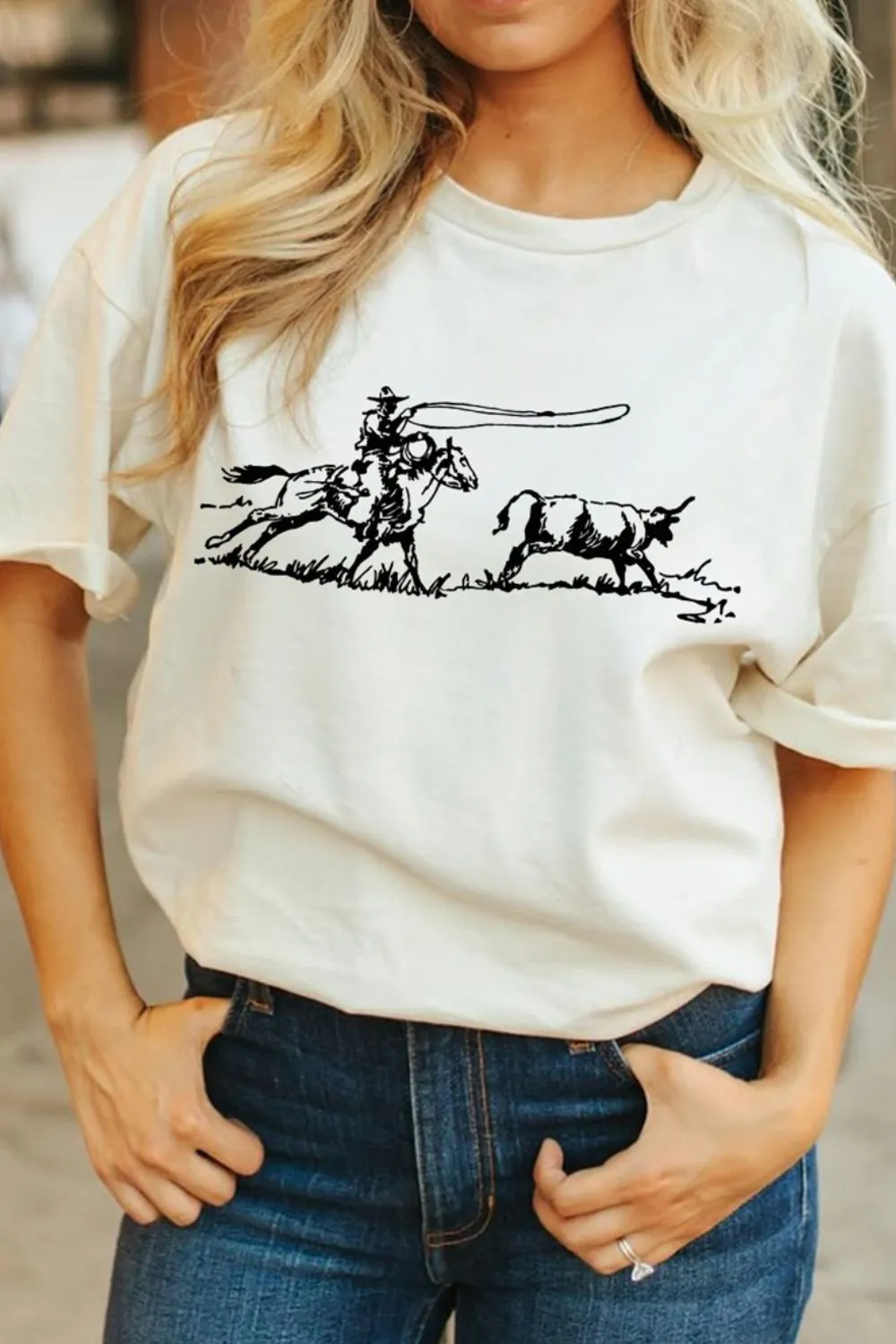Western Rodeo Graphic Round Neck T Shirt, image 2