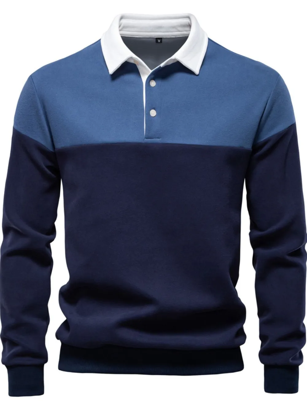 Men's Collared Neck Contrast Long Sleeve Polo, image 7