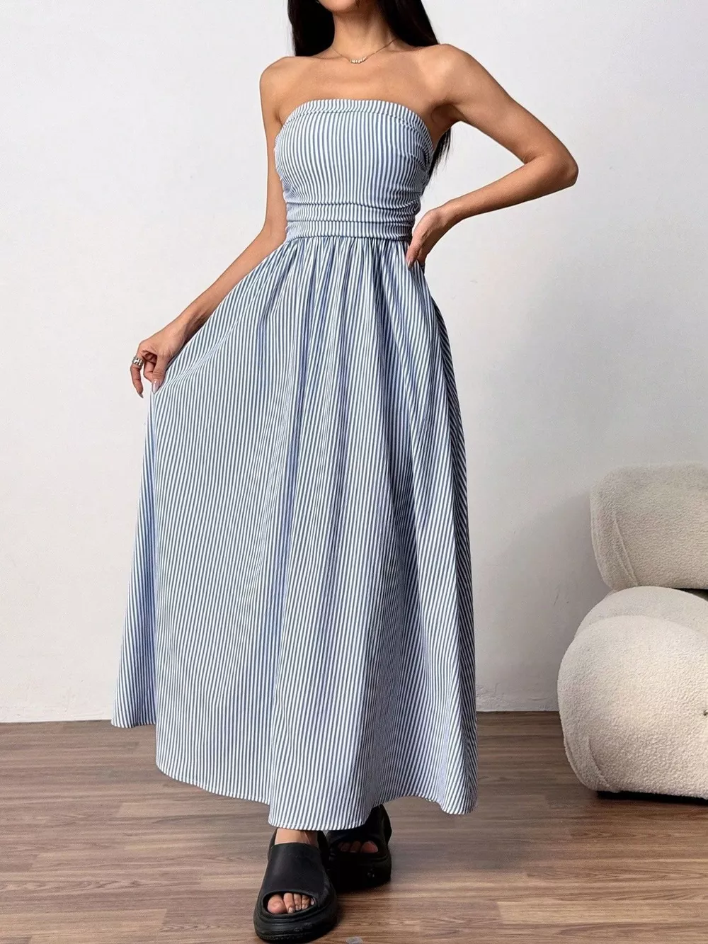 Striped Strapless Casual Maxi Dress, image 7