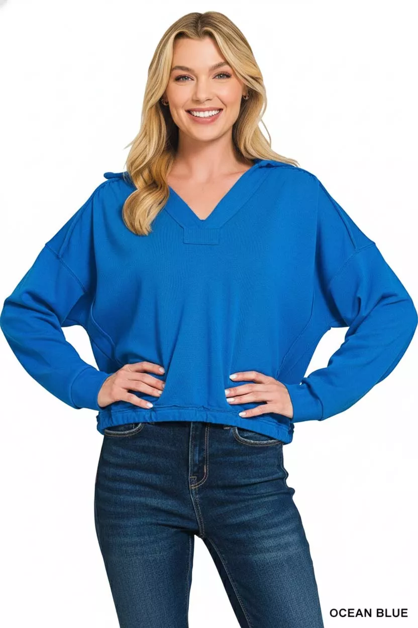French Terry Collared Exposed Seam Sweatshirt, image 2
