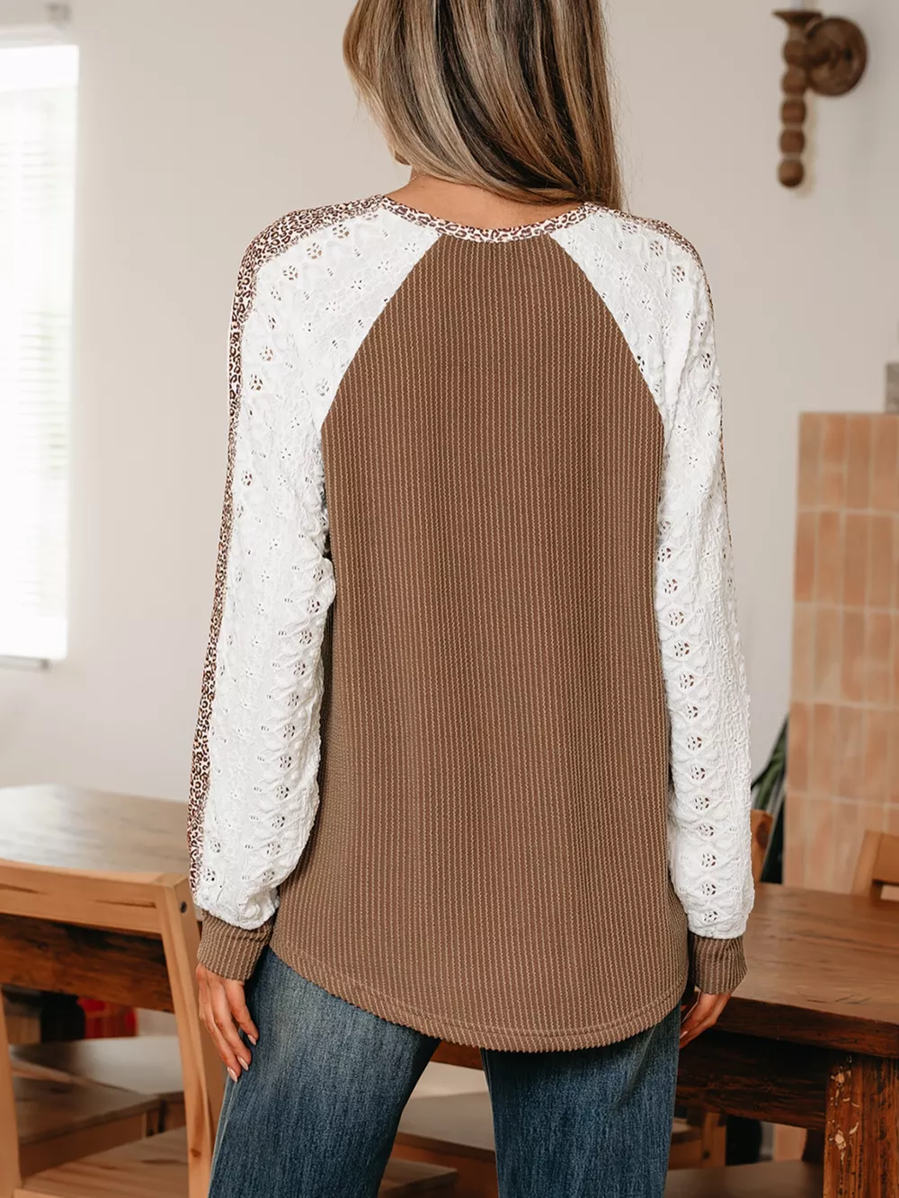 Leopard Trim Raglan Sleeve Top, image 10