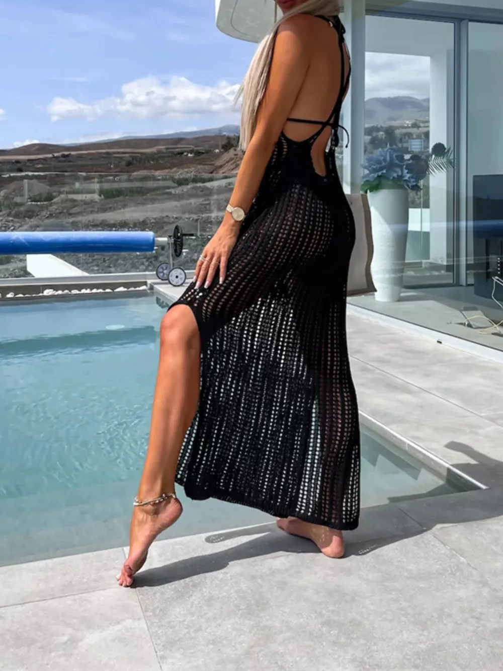 Openwork Slit Cutout Wide Strap Dress, image 14