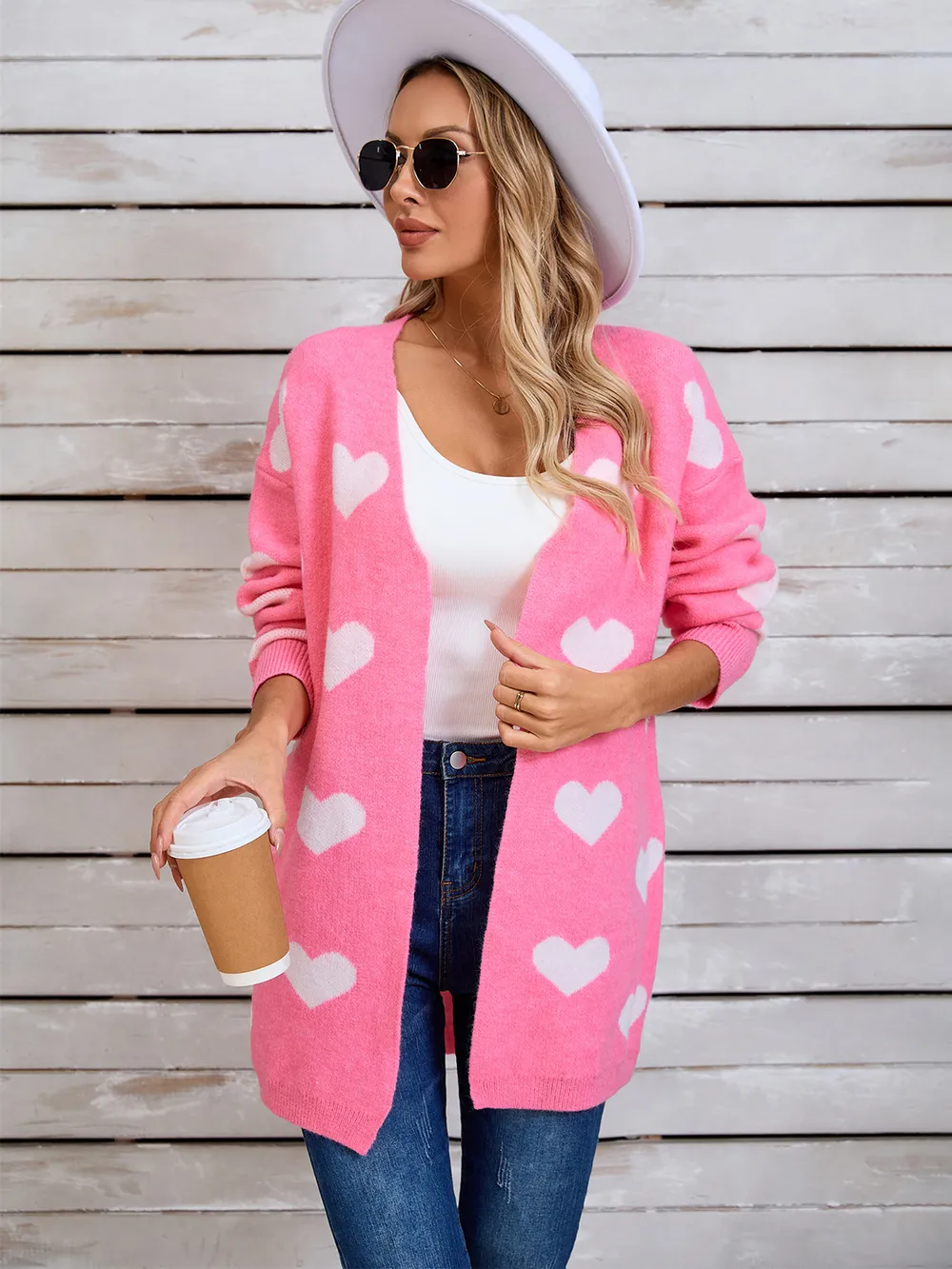 Heart Open Front Long Sleeve Cardigan, image 15