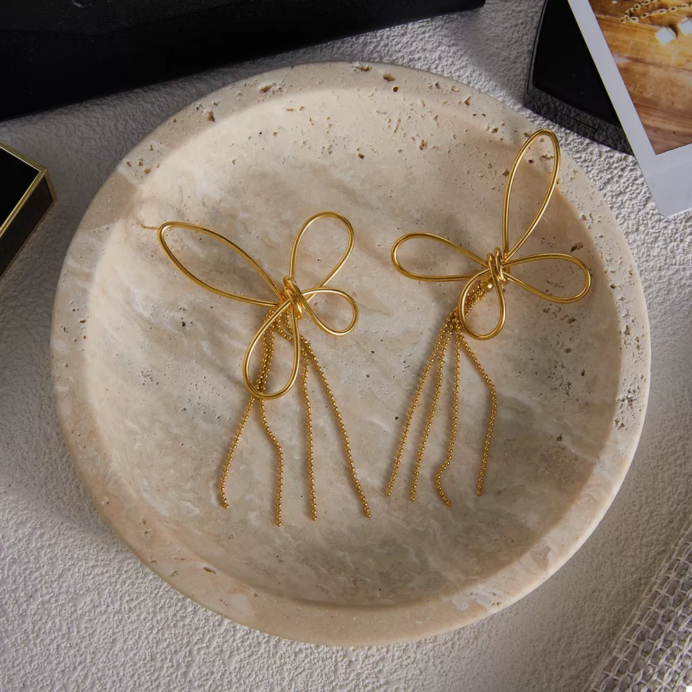18K Gold-Plated Tassel Bow Earrings, image 5
