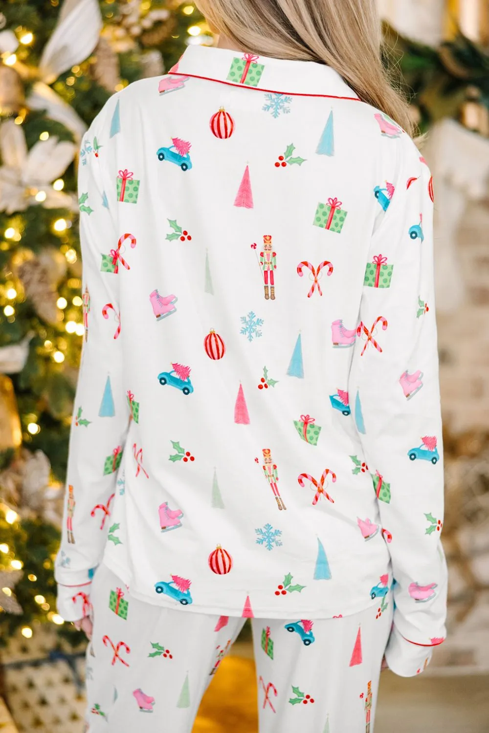 Christmas Printed Collared Neck Top and Pants Lounge Set, image 9
