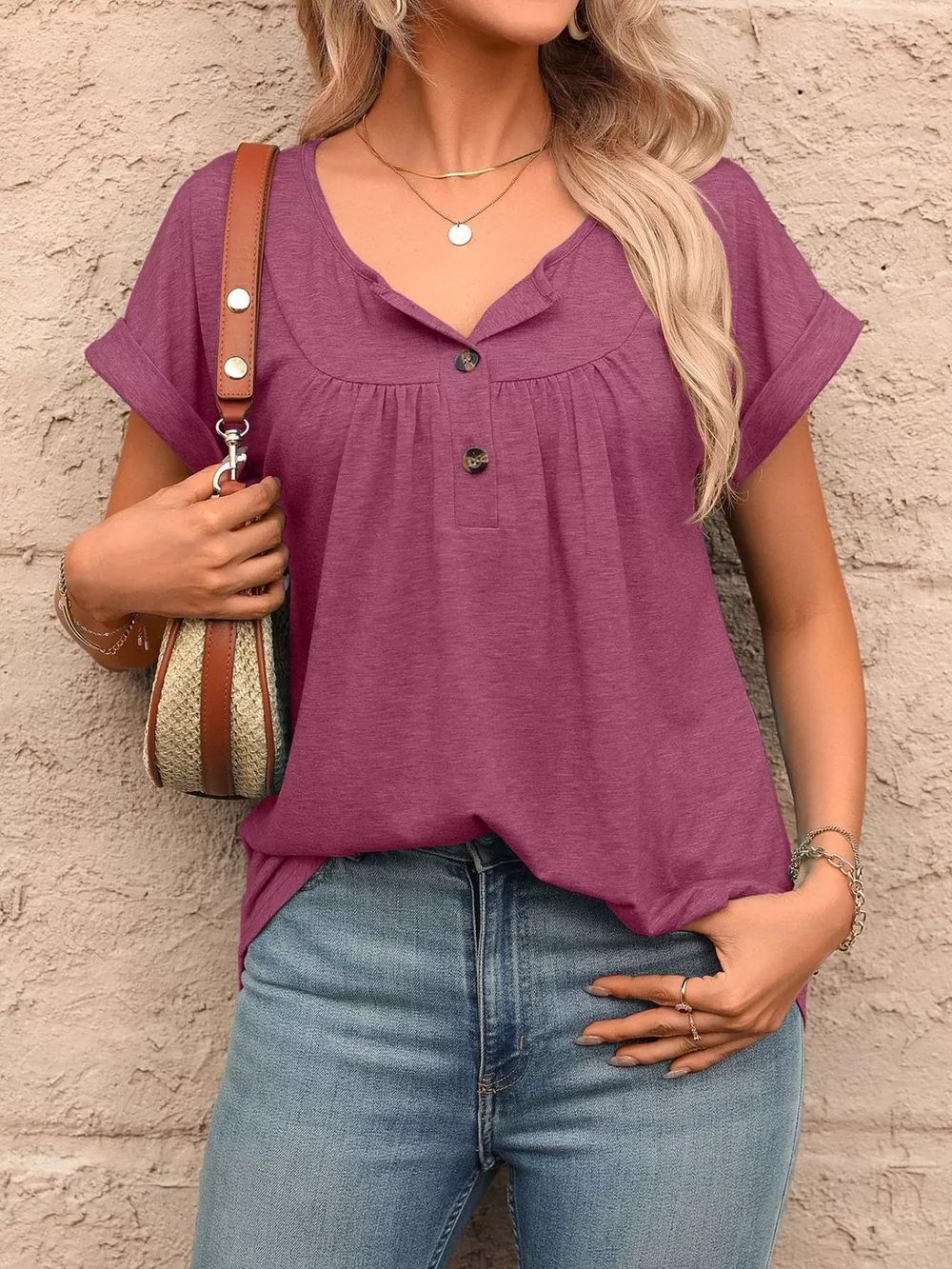 Casual Button Detail Henley T-Shirt, image 29