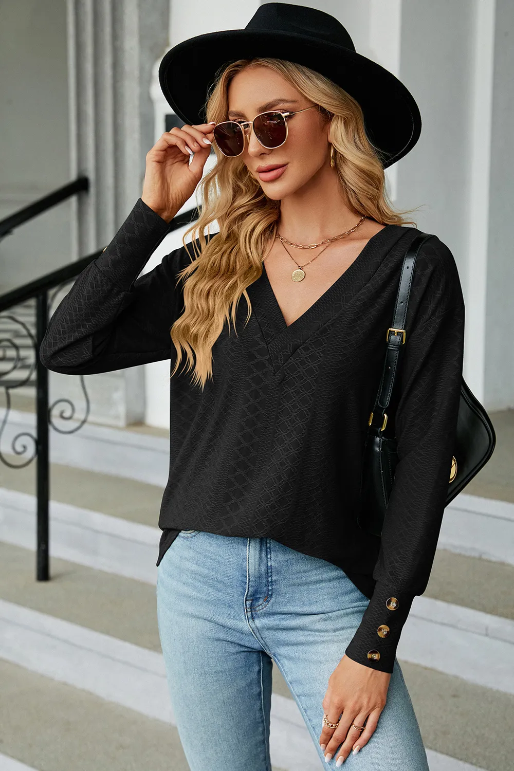 V-Neck Lantern Sleeve T-Shirt, image 6