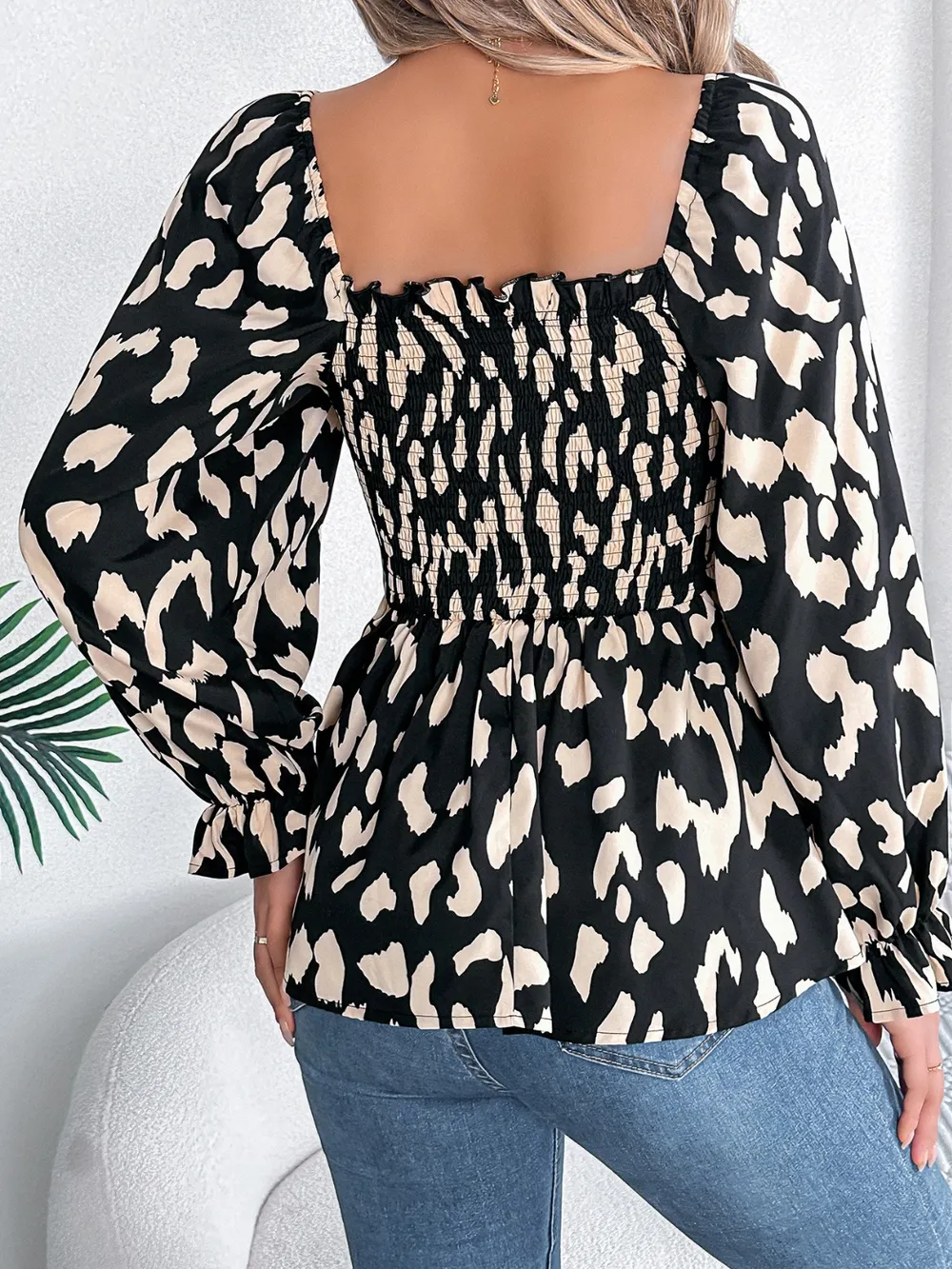 Square Neck Flounce Sleeve Blouse, image 2