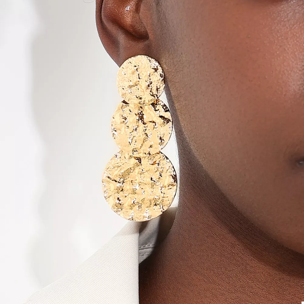 18K Gold-Plated Round Layered Textured Earrings, image 4