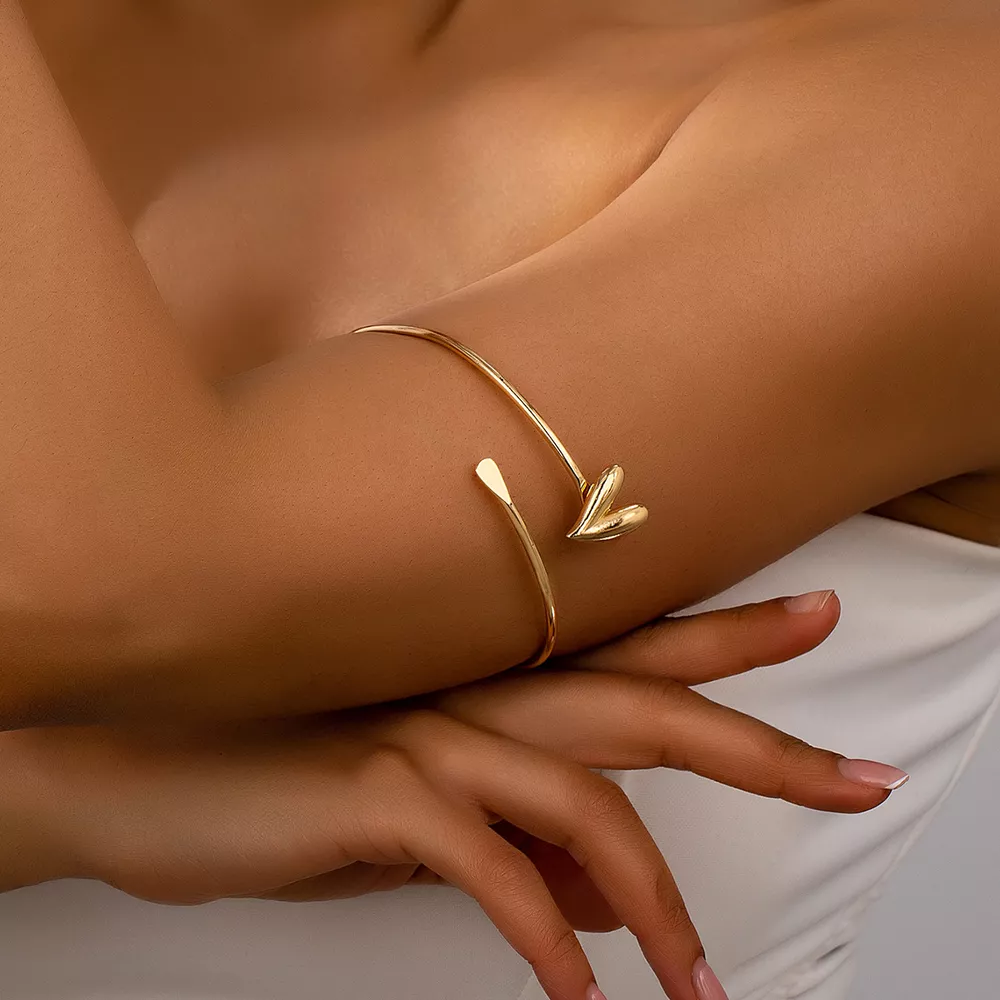 18K Gold-Plated Heart Adjustable Open Bracelet, image 3