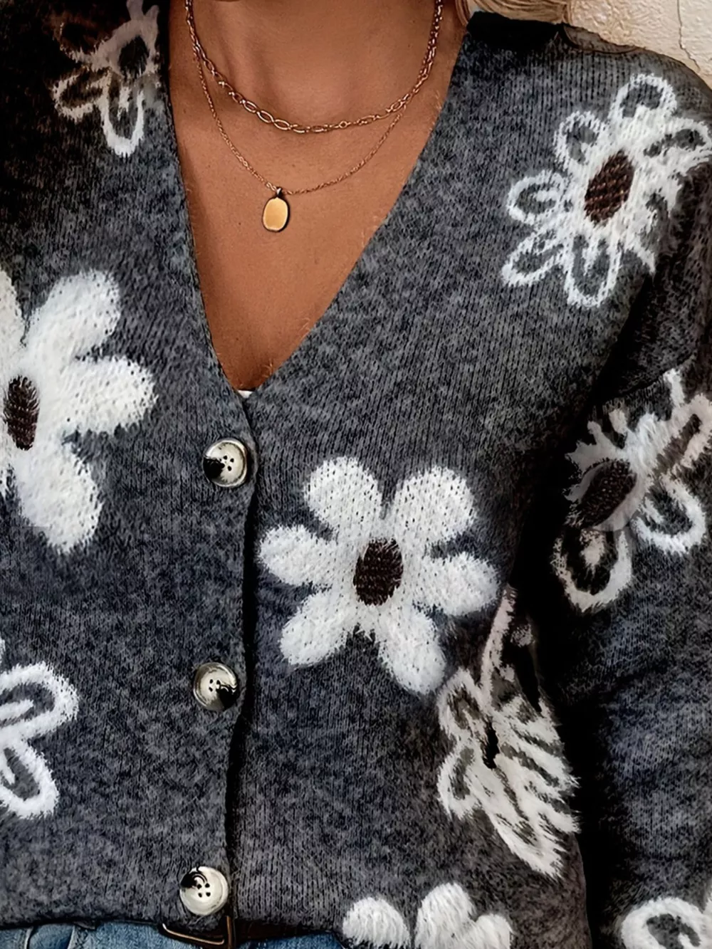 Floral Print Button-Up Knit Cardigan, image 10