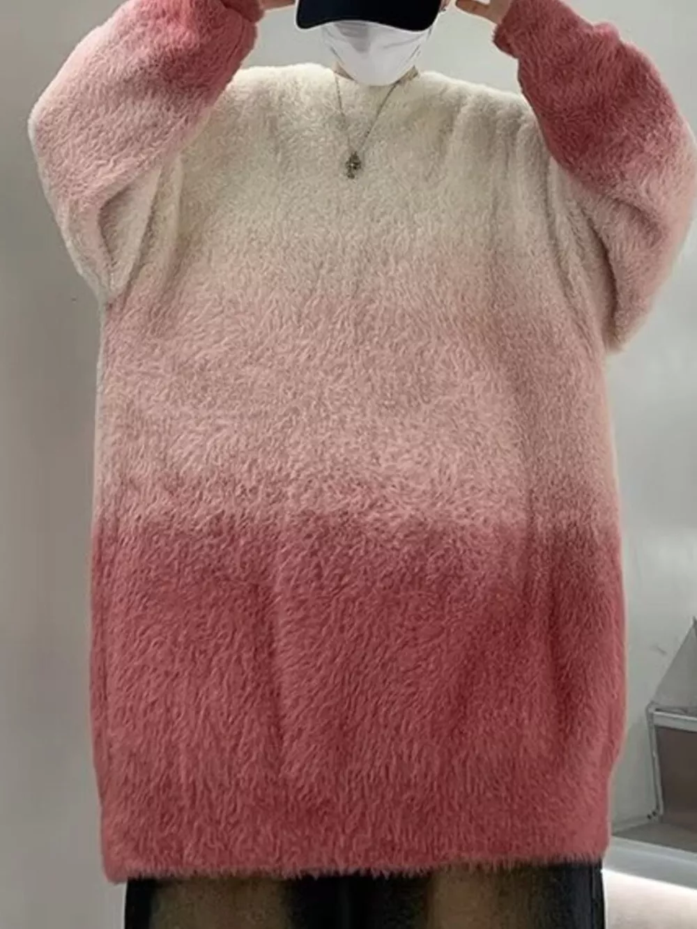 Men's Gradient Fuzzy Knit Pullover Sweater, image 3
