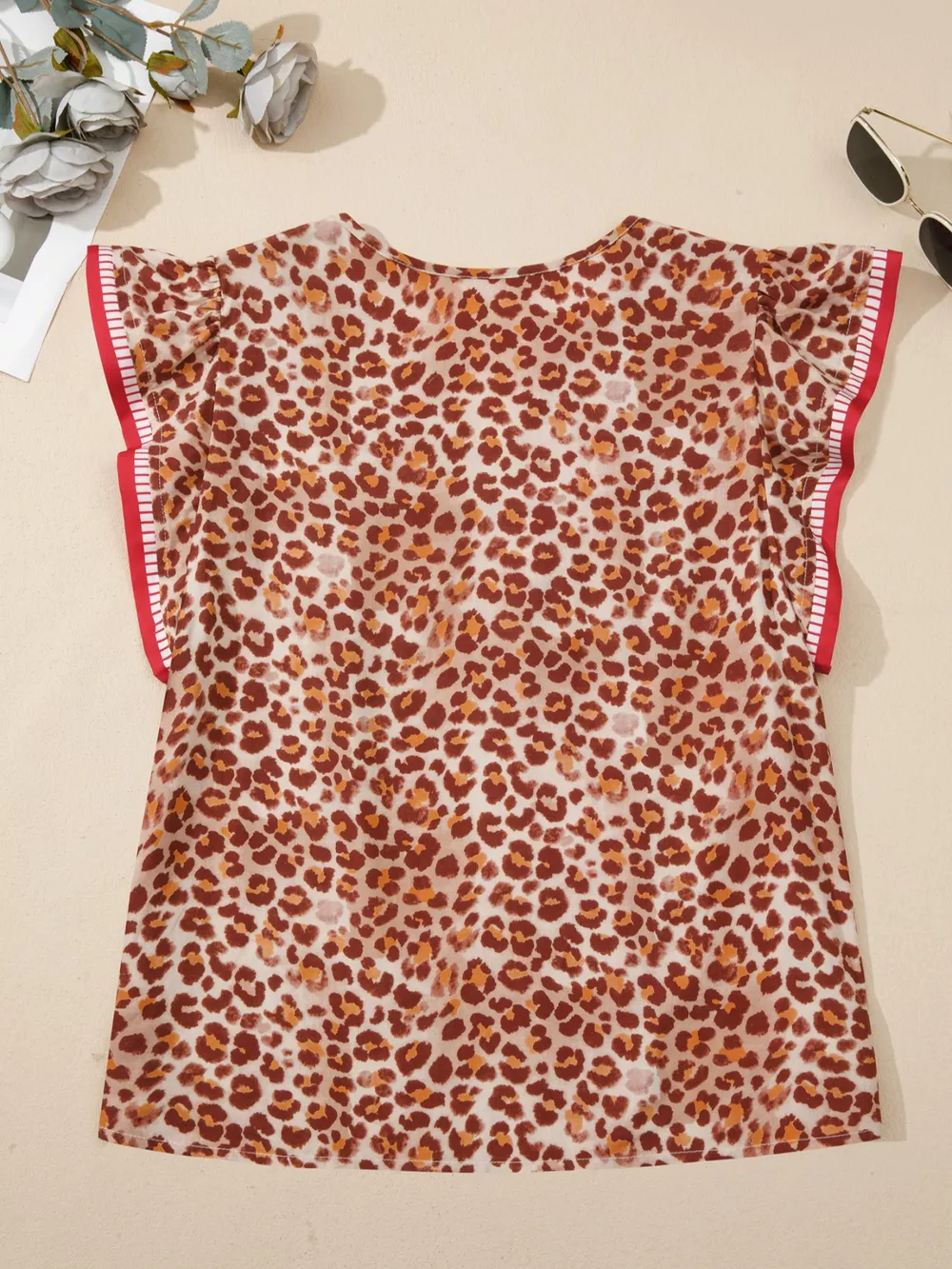 Leopard Print Smocked Notched Blouse, image 5