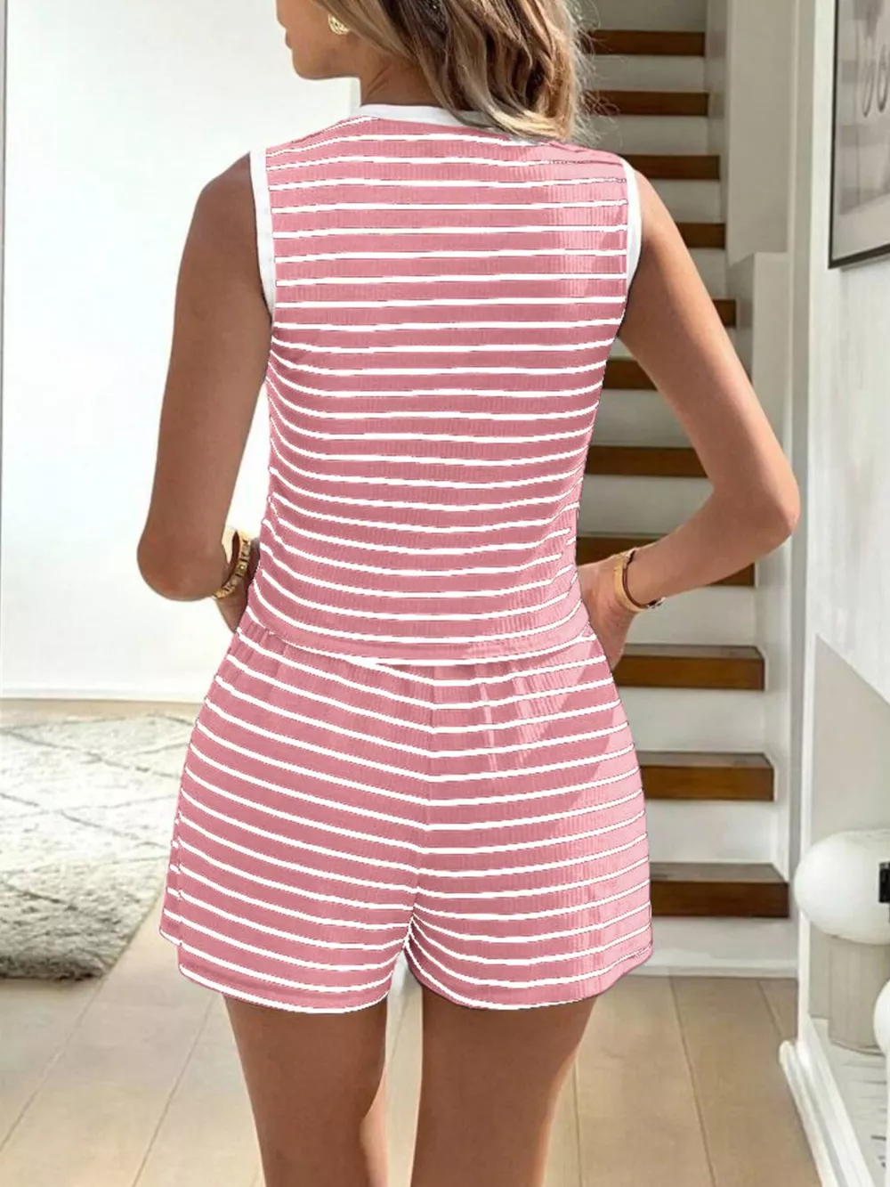 Striped Knit Tie-Front Sleeveless Top & Shorts Set, image 18
