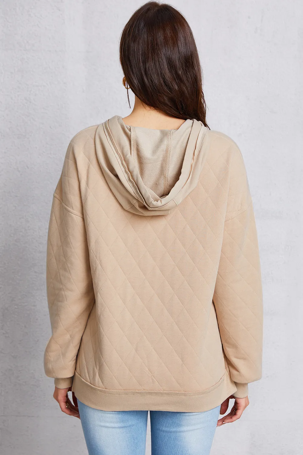 Drawstring Kangaroo Pocket Dropped Shoulder Hoodie, image 5