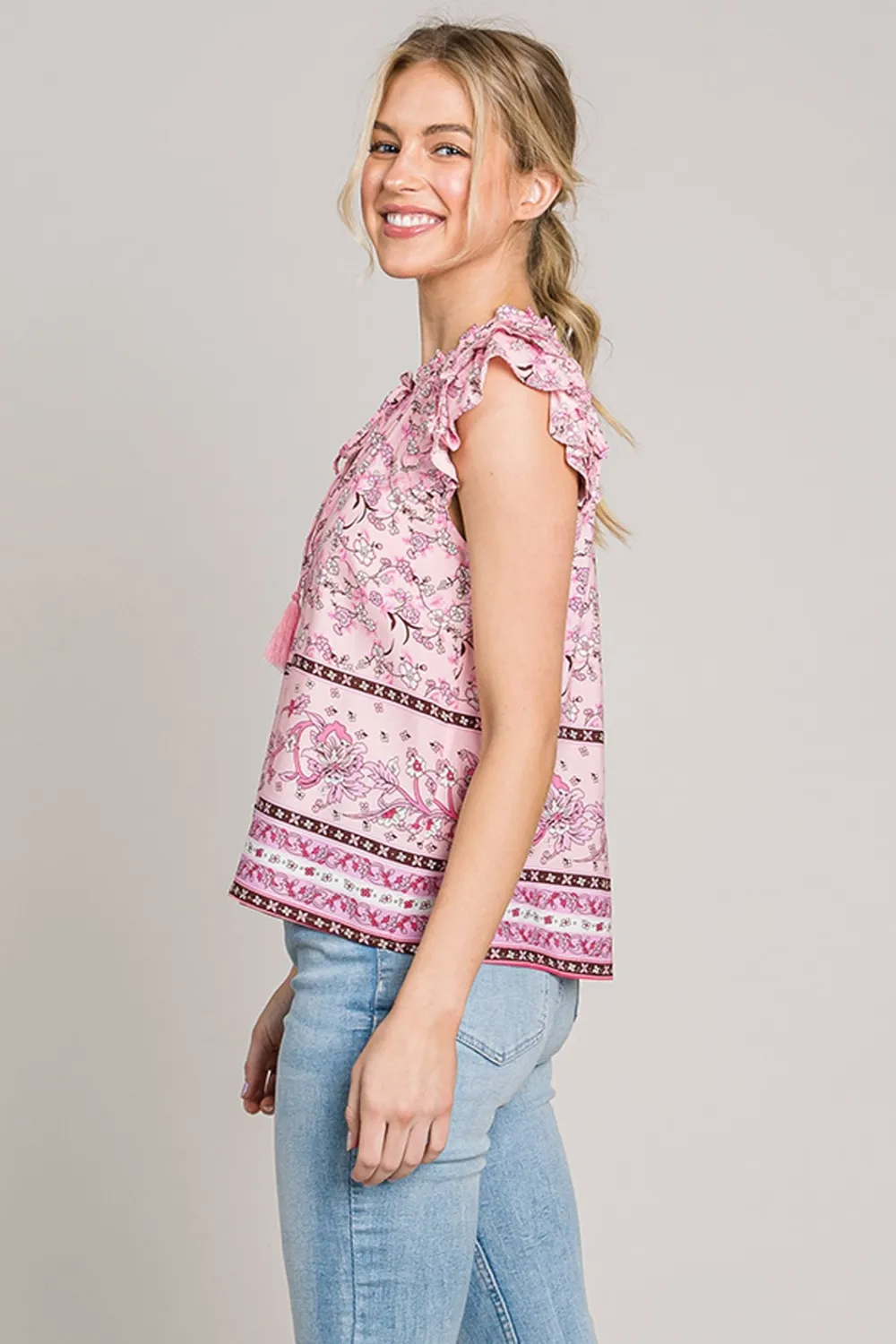 Cotton Bleu by Nu Lab Print Ruffle Sleeve Detail Blouse, image 3
