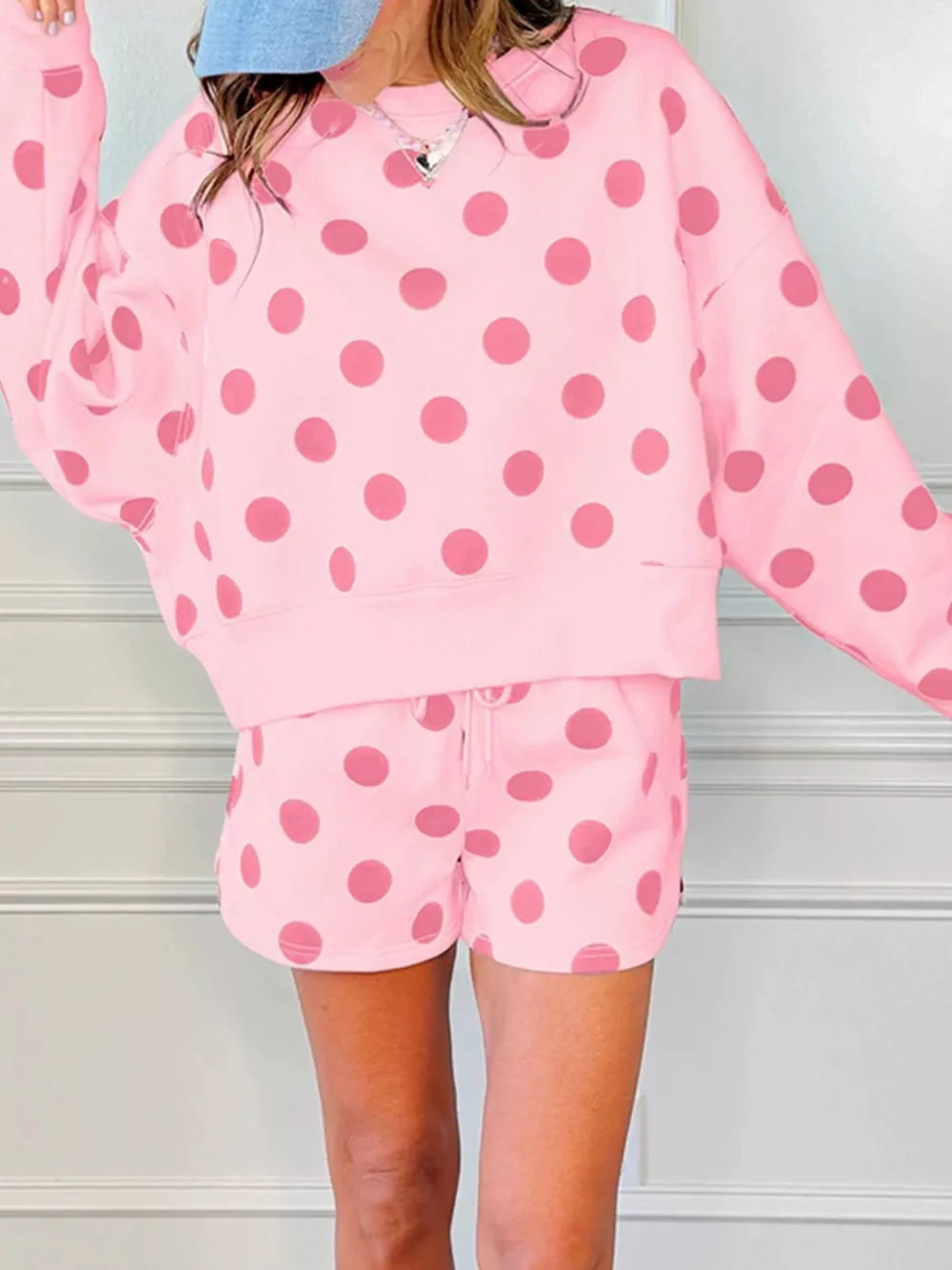 Polka Dot Crewneck Sweatshirt and Shorts Set, image 8
