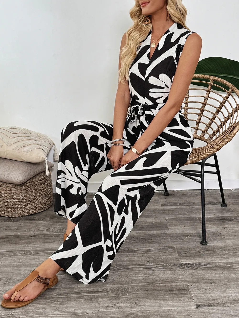Printed Sleeveless Wide Leg Jumpsuit, image 6
