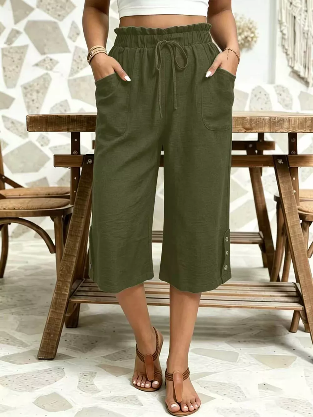 High-Waisted Drawstring Capris, image 22