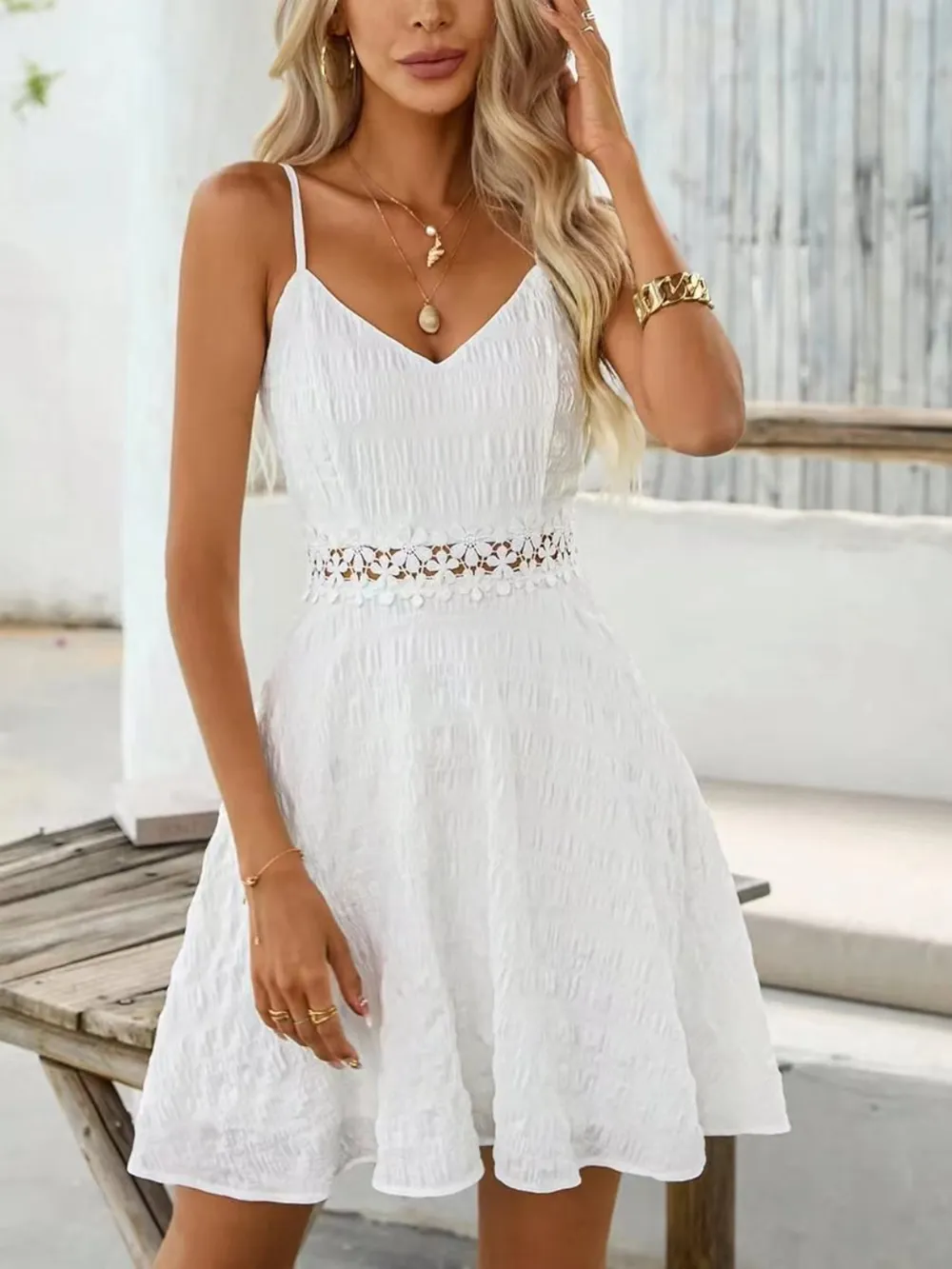 Lace Detail V-Neck Mini Cami Dress, image 4