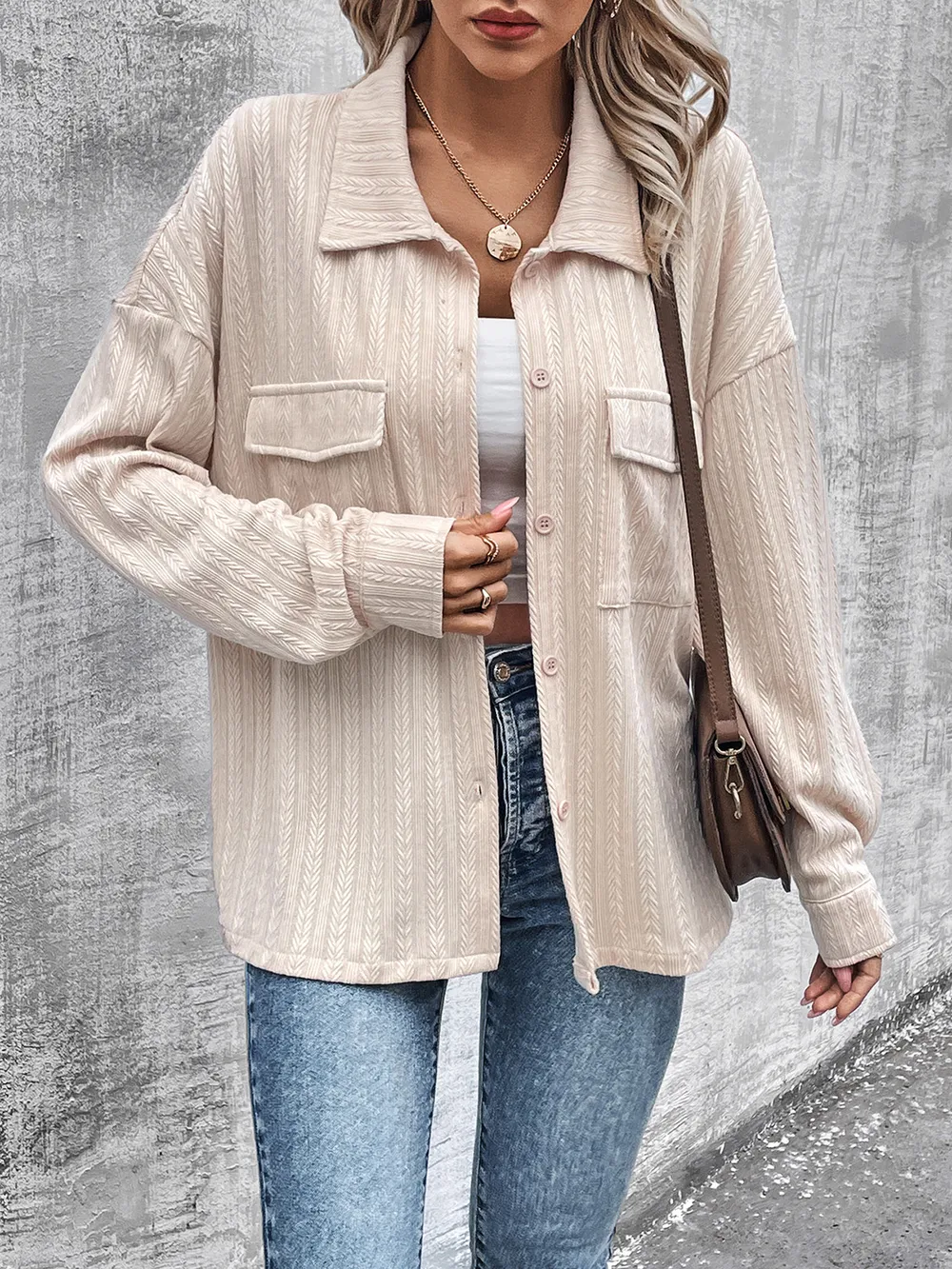 Pocketed Button Up Dropped Shoulder Jacket, image 5