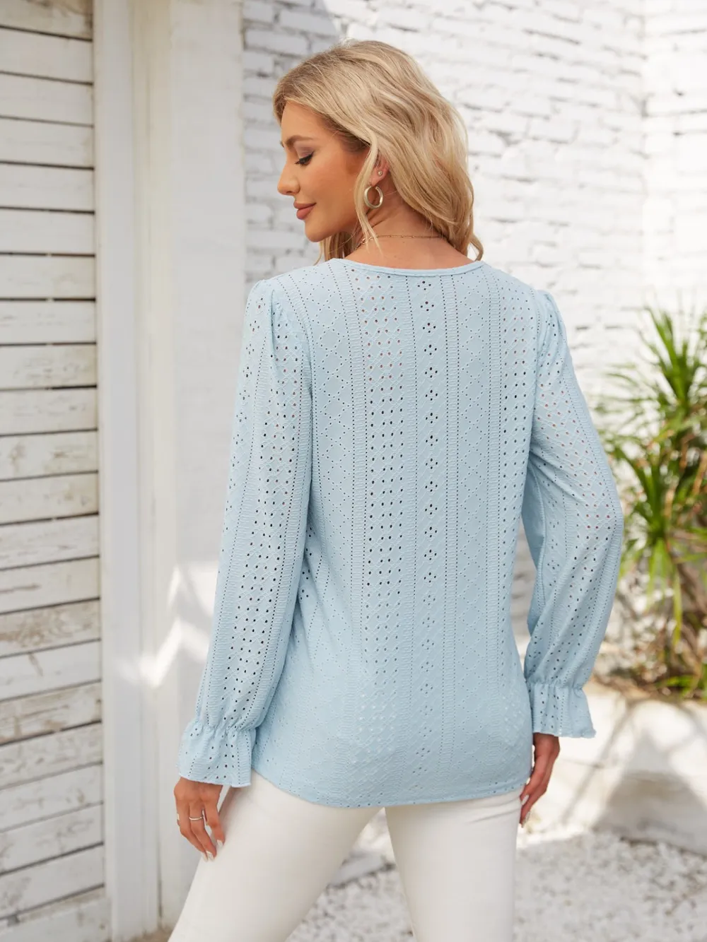 Applique V-Neck Flounce Sleeve T-Shirt, image 7