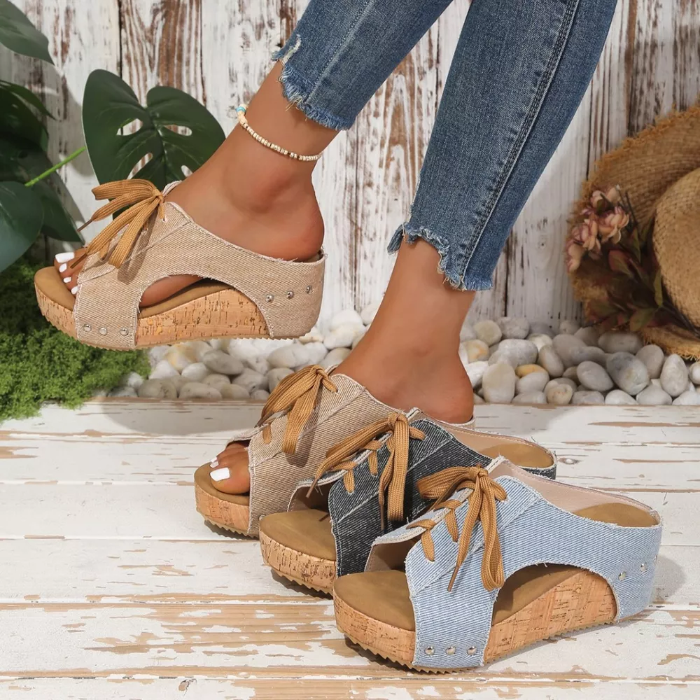 Lace Up Wedge Sandals, image 2