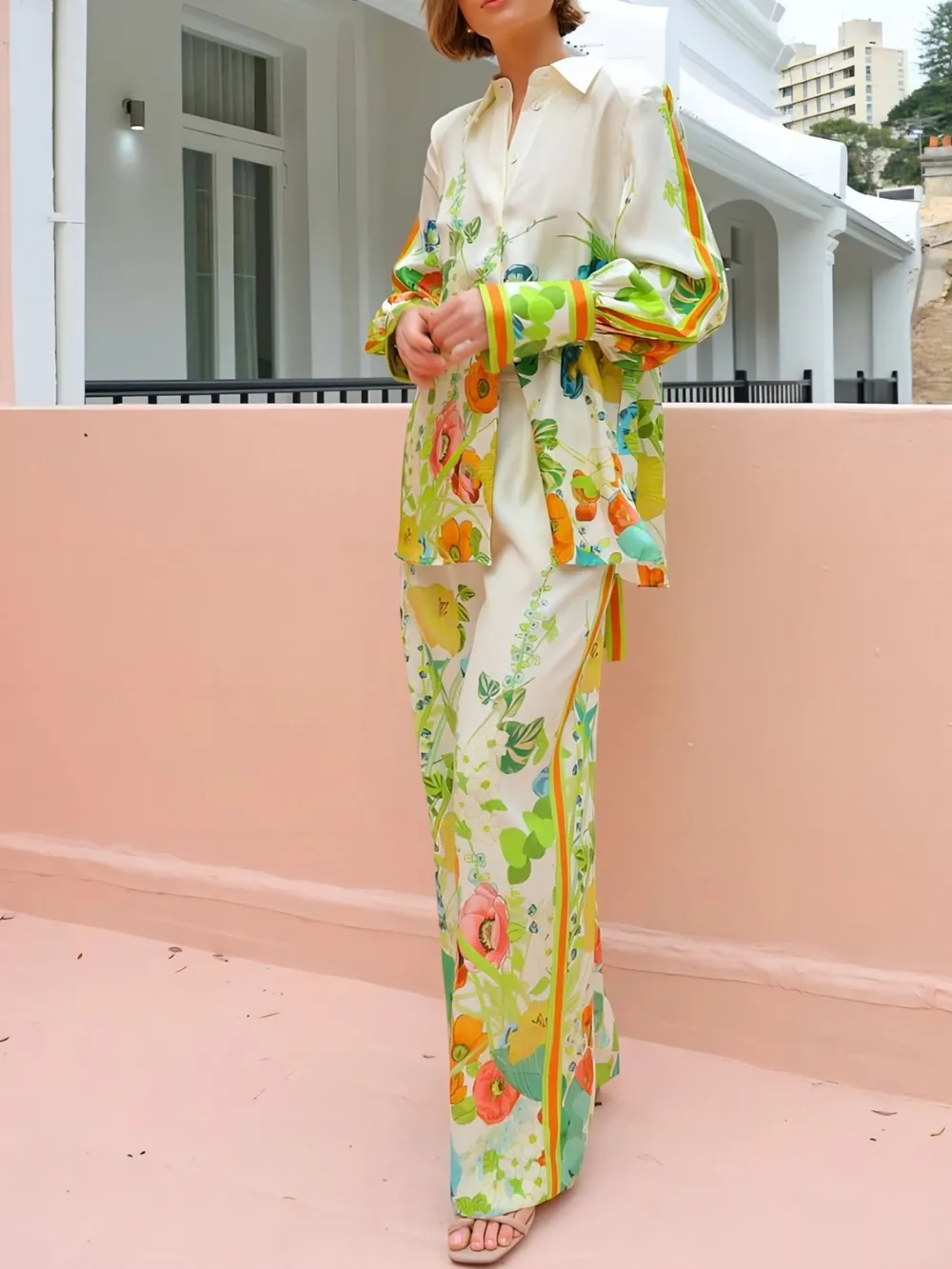 Printed Tie Back Shirt and Pants Set, image 4