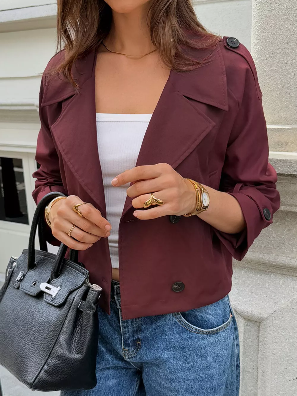 Cropped Double-Breasted Raglan Sleeve Jacket, image 11