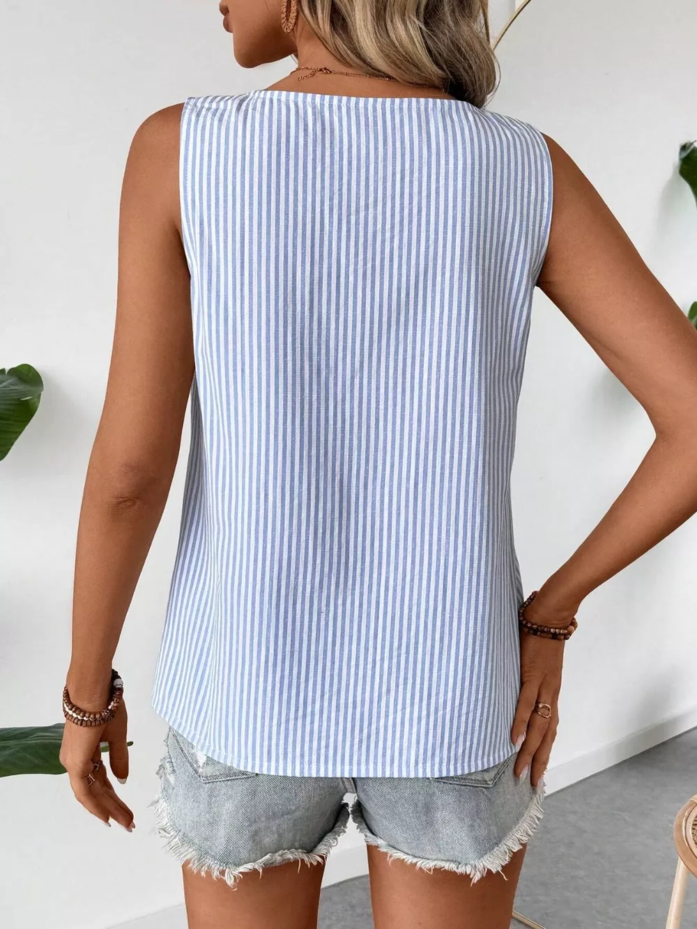 Decorative Button Asymmetrical Striped Tank, image 9