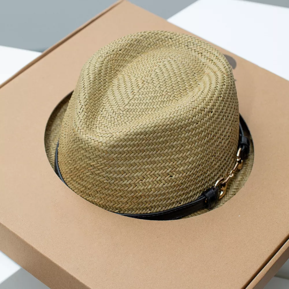 Straw Fedora Hat with Decorative Band, image 4