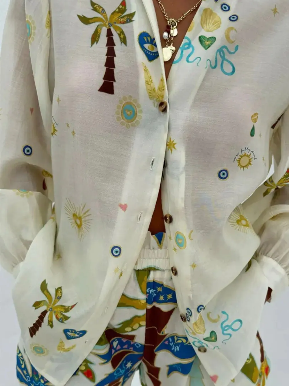Printed Button Up Shirt and Shorts Set, image 4