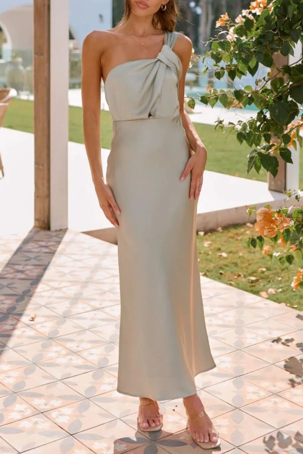 Knotted Single Shoulder Maxi Dress, image 2