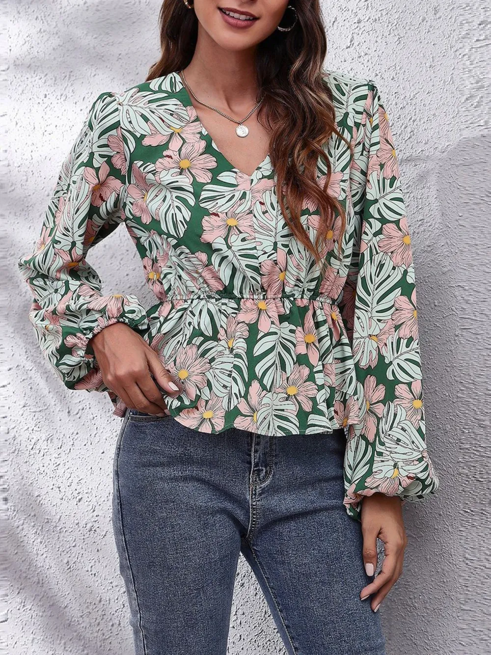 Floral V-Neck Balloon Sleeve Blouse, image 8