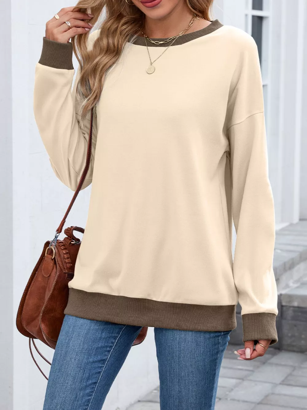 Contrast Trim Long Sleeve Sweatshirt, image 9