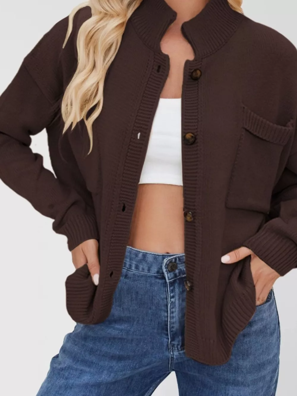 Casual Knit Button-Down Cardigan, image 3