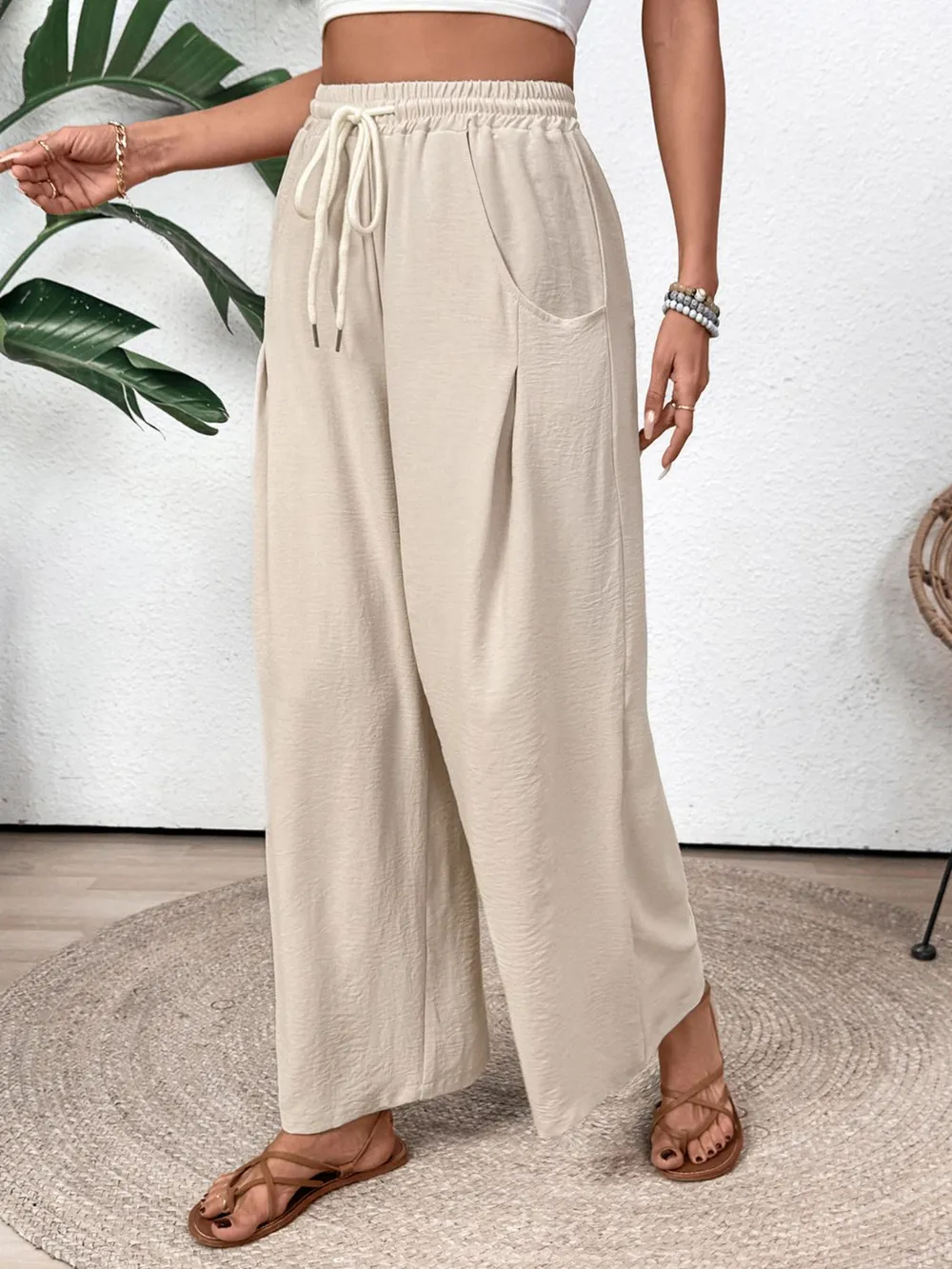 Drawstring Wide Leg Pants, image 4